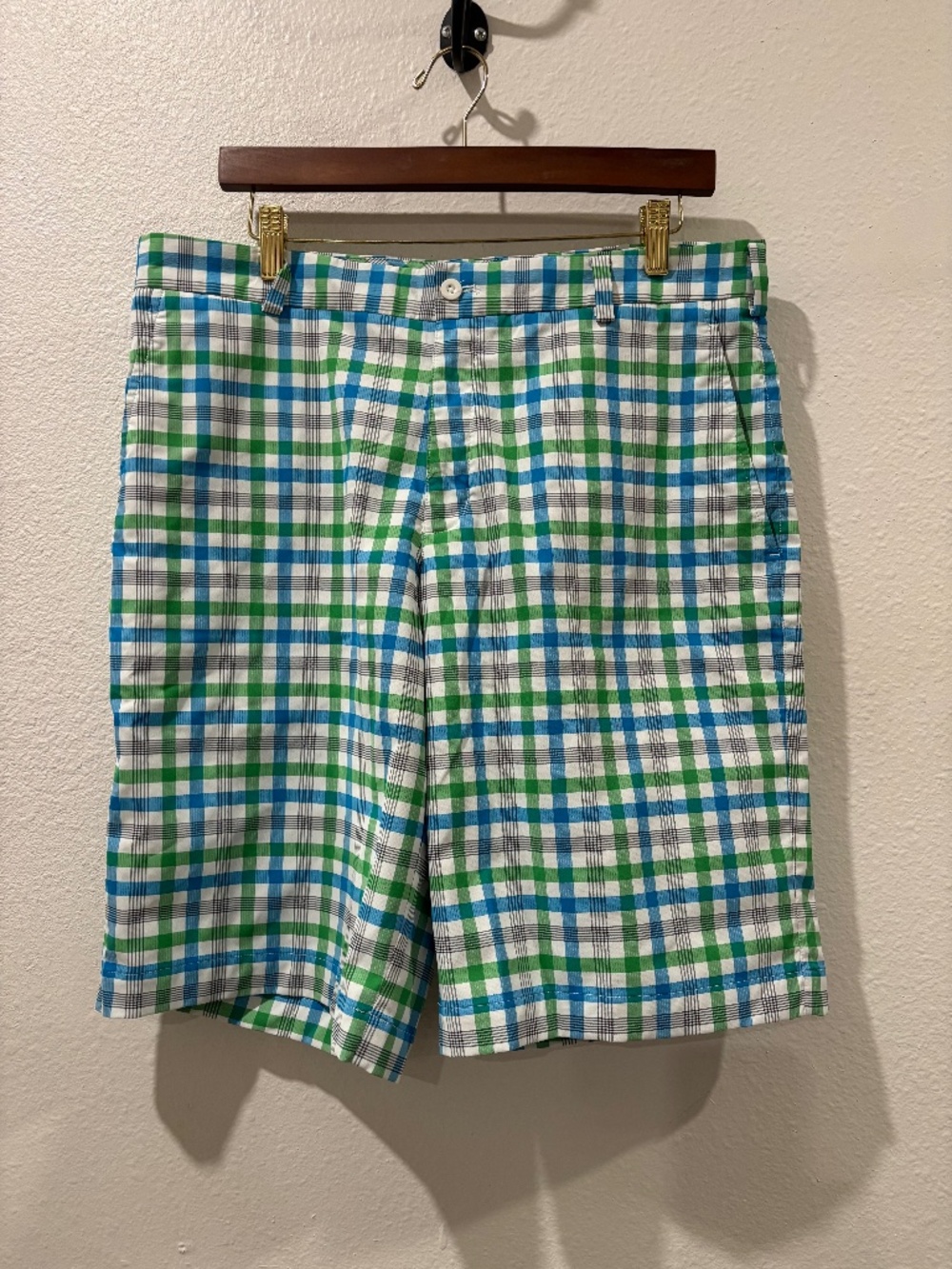 Nike Dri-Fit Chino Golf Performance Shorts Green Blue Plaid Men’s size 34